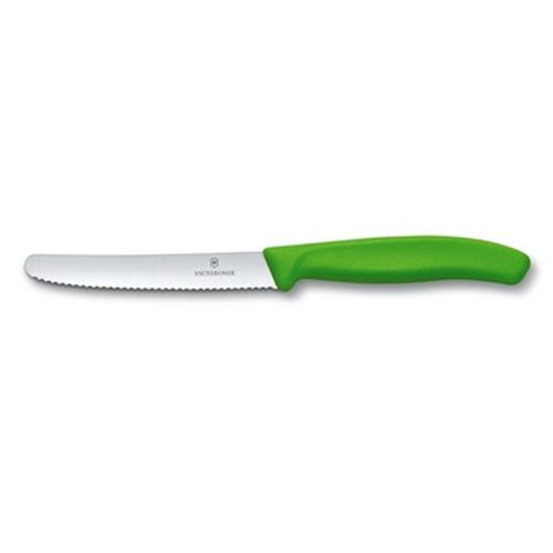 Faca Swiss Classic com ponta arredondada e lâmina serrilhada 11cm Verde