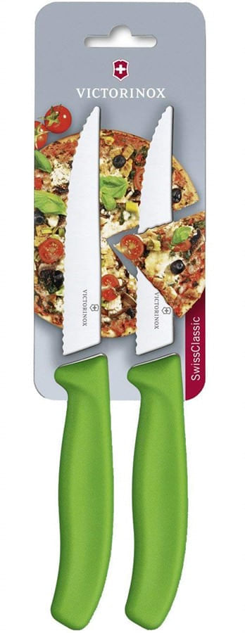 Conjunto com 2 facas Swiss Classic lâmina serrilhada para pizza/steak 12cm Verde