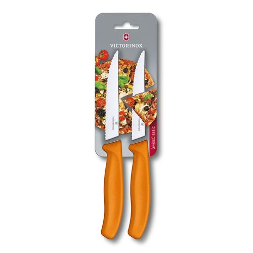 Conjunto com 2 facas Swiss Classic lâmina serrilhada para pizza/steak 12cm Laranja