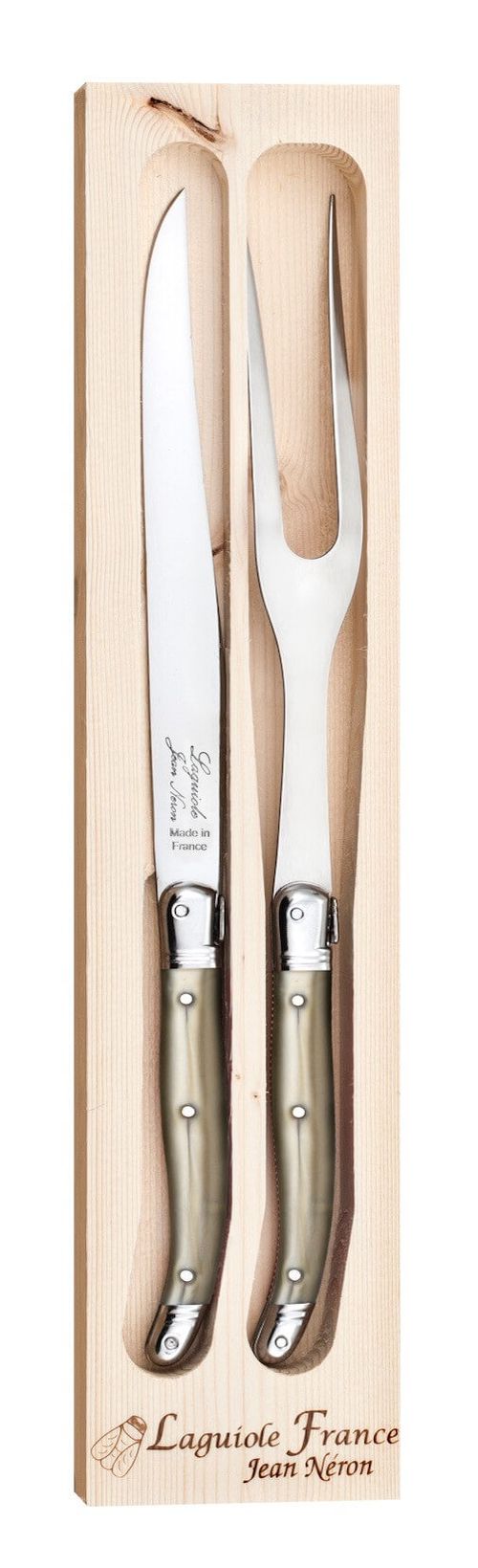 Garfo e Faca para Churrasco em Inox Laguiole Champagne