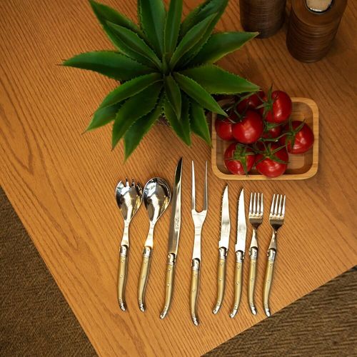 Garfo e Faca para Churrasco em Inox Laguiole Champagne