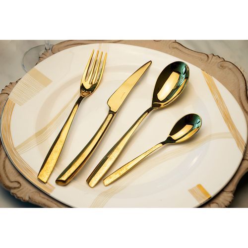 Jogo 24 Pçs Talheres Dourado Cozinha Decorado Vento Bugatti