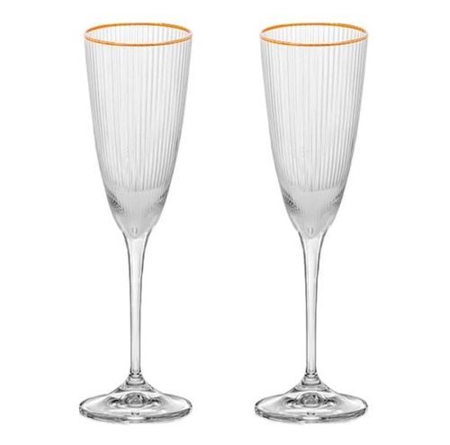 2 Taças de Champagne Lines com Borda Dourada 200ml Wolff