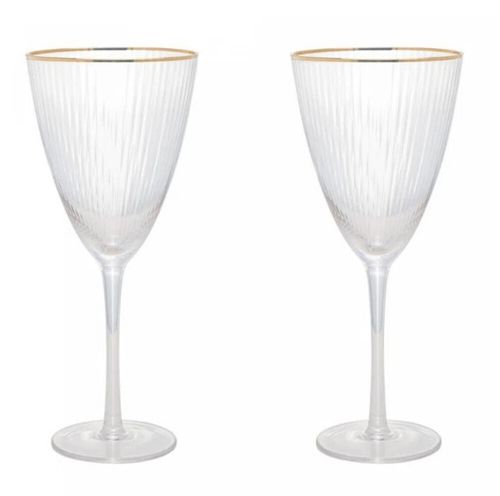 2 Taças de Vinho Lines com Borda Dourada 400ml Wolff