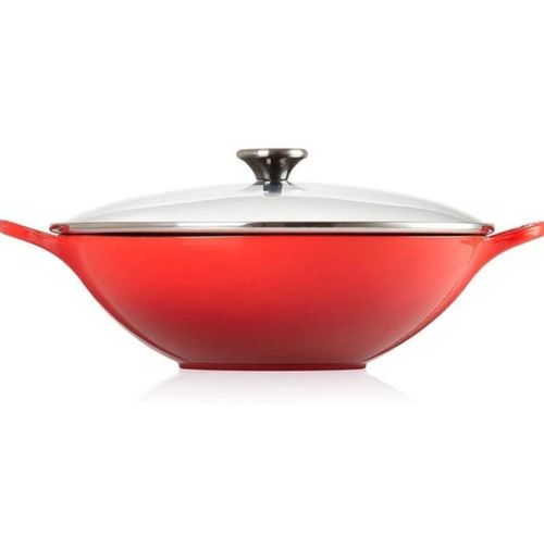 Panela Wok Ferro com Tampa 32cm Signature Le Creuset Vermelha