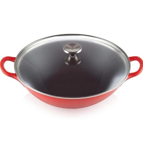 Panela Wok Ferro com Tampa 32cm Signature Le Creuset Vermelha