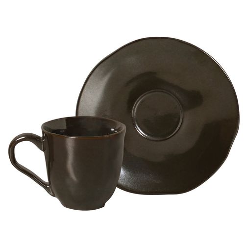 Xícara de Café com Pires Geo Orgânico 120ml em Cerâmica Porto Brasil Marrom