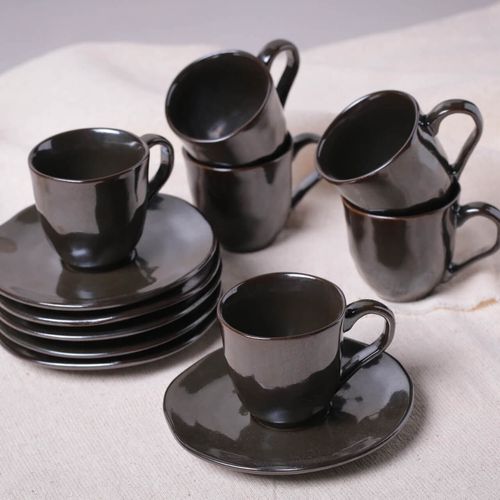 Xícara de Café com Pires Geo Orgânico 120ml em Cerâmica Porto Brasil Marrom