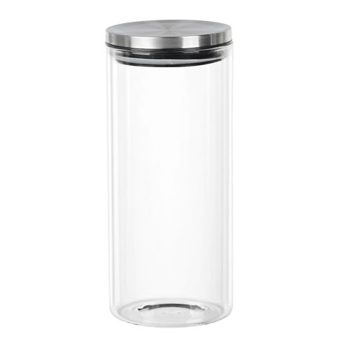Pote de  Vidro com Tampa em Inox Redondo 14L 22X10Cm