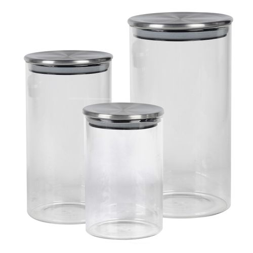Kit Pote de  Vidro com Tampa Inox Redondo 3 Peças