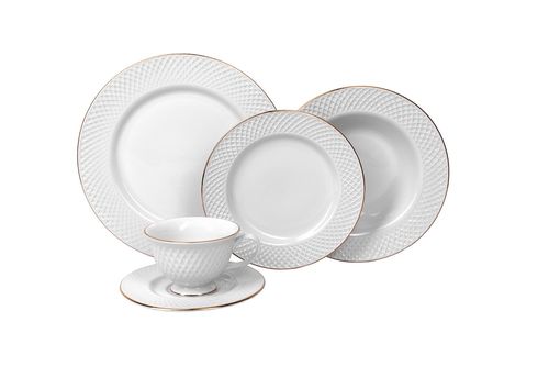 Prato Raso Joaquina em Porcelana 27cm Branco com Borda Dourada