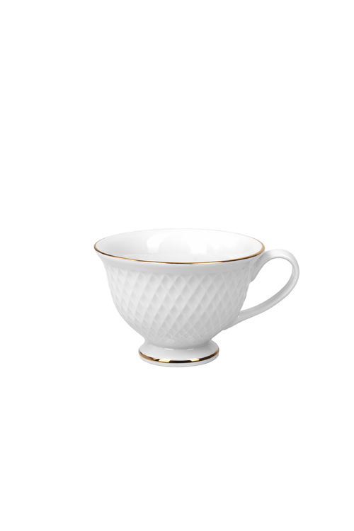 Xícara e Pires Joaquina em Porcelana 220ml Branco com Borda Dourada