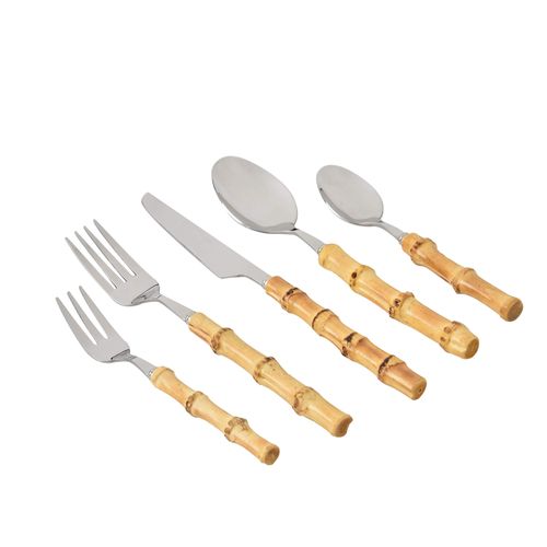 Faqueiro Bamboo Natural com 30 Peças em Aço Inox Kenya