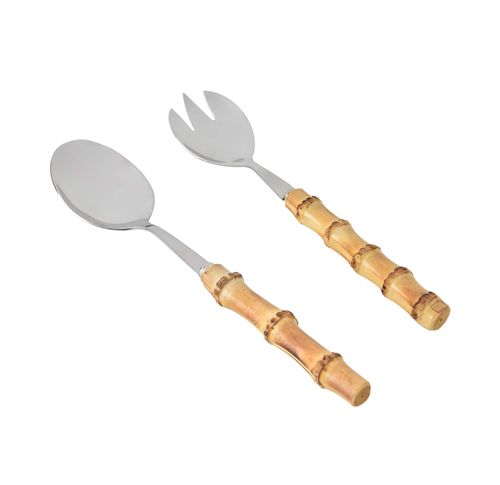 Kit 2 Peças com Colher e Garfo para Salada Bamboo Natural Kenya