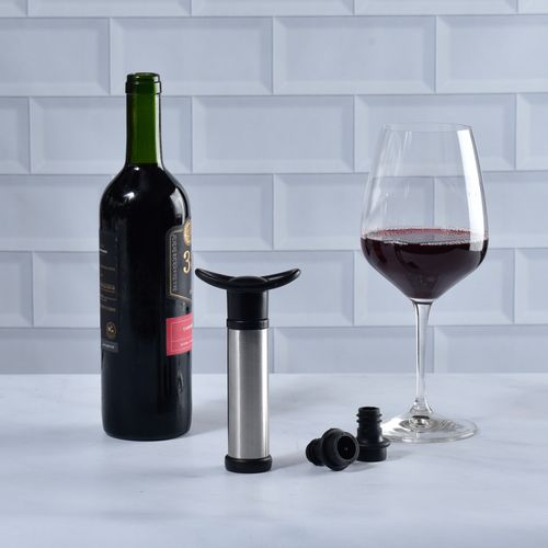 Kit Vinho com Bomba a Vácuo e Aerador  em Aço Inox Kenya Preto