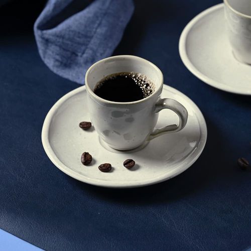 Xícara de Café com Pires Daily Shiny Stoneware 70ml Porto Brasil Bege