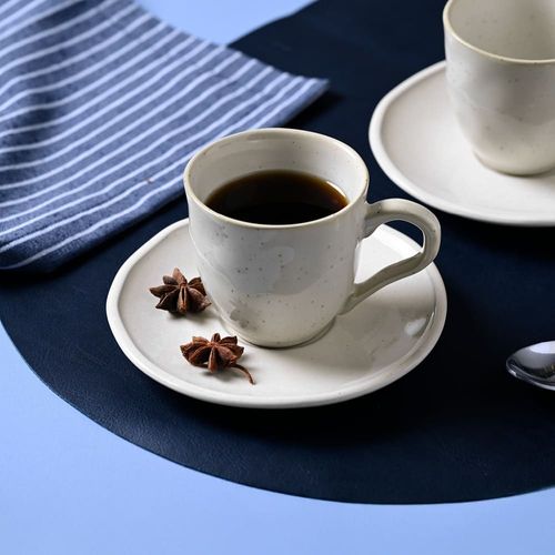 Xícara de Chá com Pires Daily Shiny Stoneware 170ml Porto Brasil Bege