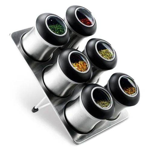 Conjunto de 4 Porta Temperos em Aço Inox e Suporte com Imã Kenya