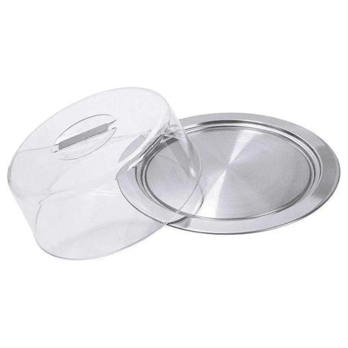 Prato para Bolo em Inox com Pedestal e Tampa Vision Forma