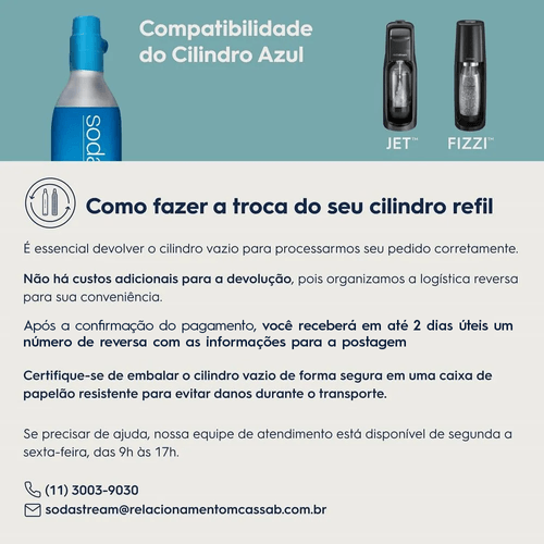 Cilindro Refil de CO2 60 Litros Sodastream Azul